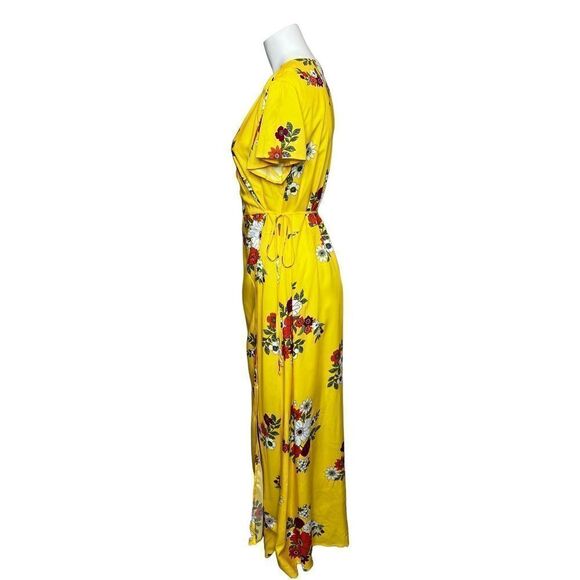 Loft beach yellow floral flutter sleeve maxi wrap dress size M - Picture 7 of 14